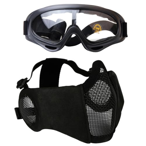 Demi-masque airsoft anti-buée réglable avec lunettes de protection