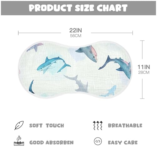 Muslin Burp Cloth for Baby 1PC Watercolor Sharks Super Absorbent Burping Cloths, Bibs for Newborn Boys Girls4