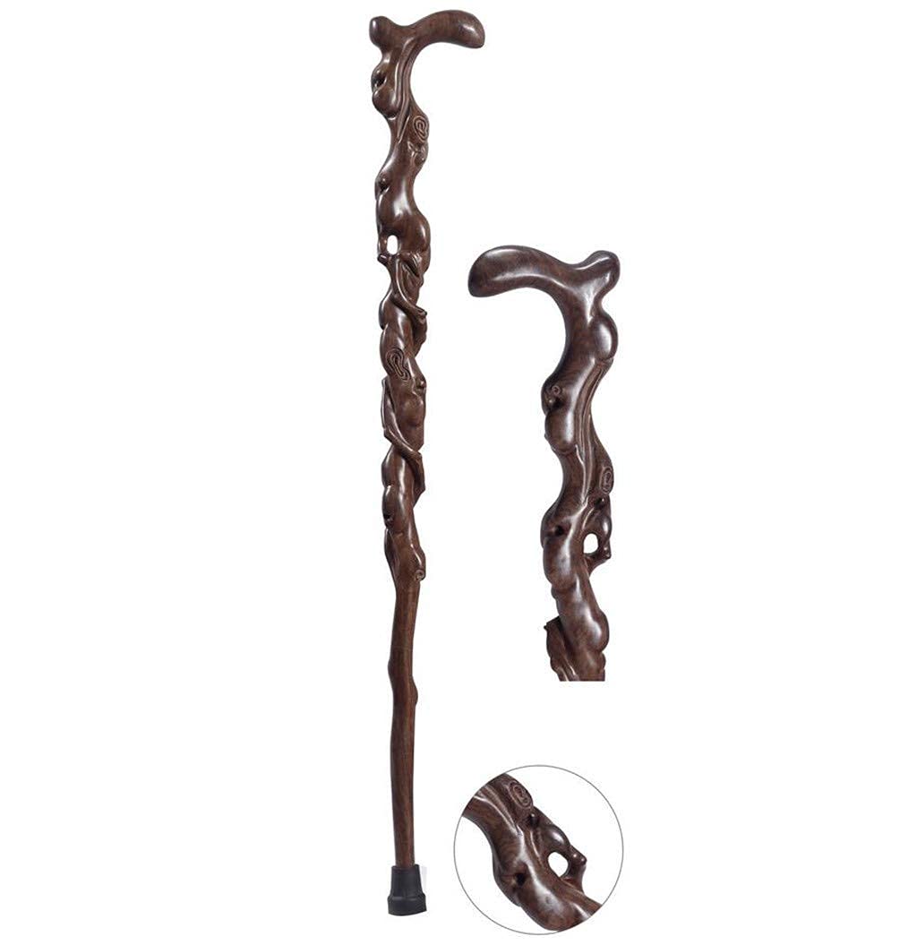 Muleta de bastón de madera maciza para tallar raíces de palo de rosa negro, material completo, de caoba, bastón de ébano africano, muletas para tallar raíces de árbol de ébano adecuado para ancianos