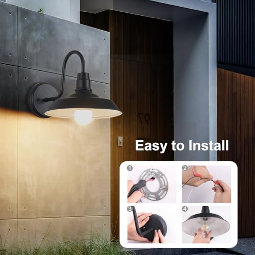 Image of 2-Pack Barn Lights Outdoor, Gooseneck Exterior Lighting Fixture, Aluminum Porch Light, Farmhouse Outdoor Wall Light, Outside Sconce Light for Patio, Garage
