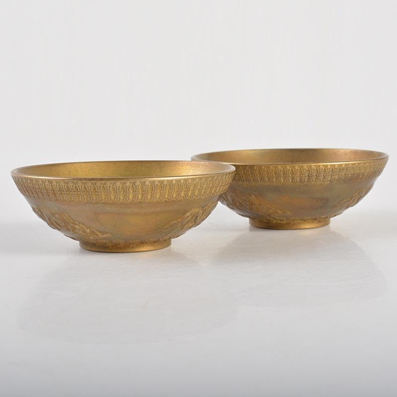 中国　古銅宣徳銅　洪字底款福禄寿禧　酒盃　一對　C　R7094E 中国 古銅宣徳銅 洪字底款福禄寿禧 酒盃 一對