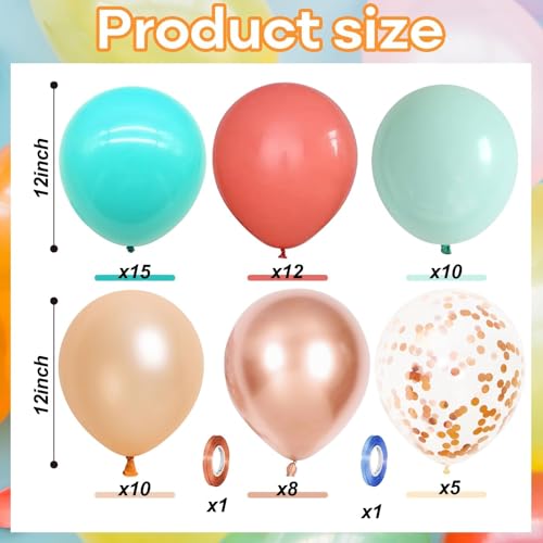 Image of Hawaiian Balloons Set, Pack of 60 12 Inch Orange Teal Blue Light Green Chrome Rose Gold Confetti Latex Balloons for Tropical Luau Beach Aloha Tiki Magic Baby Shower Birthday Party Decorations Supplies