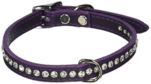 Image of Signature Leather Crystal Dog Collar, Purple Solid Grain Leather, Fits 11.5 inch-13.5 inch Neck Size, 16 inch Overall Length