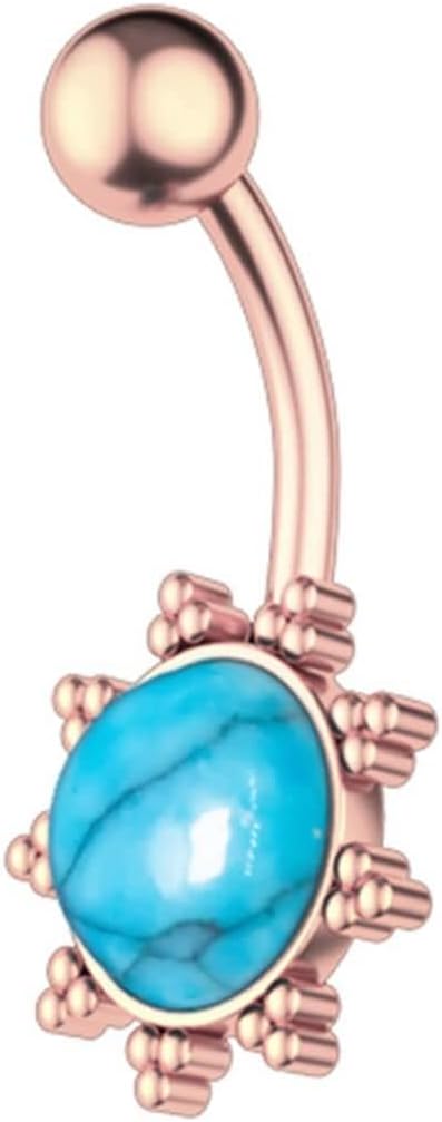 Piercing De Nombril En Acier Inoxydable 316L Avec Boules En Turquoise Veinée - Tige Courbée 12 Mm, Boules 6 Et 8 Mm