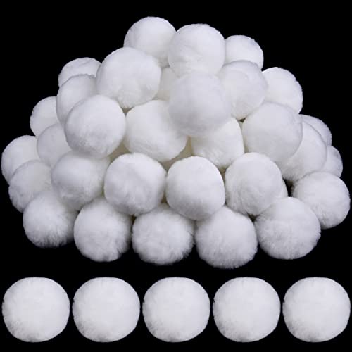 WILLBOND 50 Pcs 2 Inch Christmas Pom Poms, Large White Pom Poms for DIY Crafts Faux Fur Pompoms Giant Big White Fluffy Fuzzy Balls for Christmas Decor Holiday Costume Party Decoration Supplies