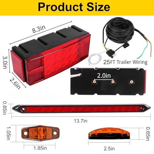 EXERAUO Boat LED Trailer Lights Kit, Submersible Trailer Light, Stop Brake Backup Reverse Lights with Marker Lights, 3rd Light Bar and Wiring Harness for Boat Truck Camper EXERAUO Boat LED Trailer Lights Kit, Submersible Trailer Light, Stop Brake Backup Reverse Lights with Marker Lights, 3rd Light Bar and Wiring Harness for Boat Truck Camper - Image 4