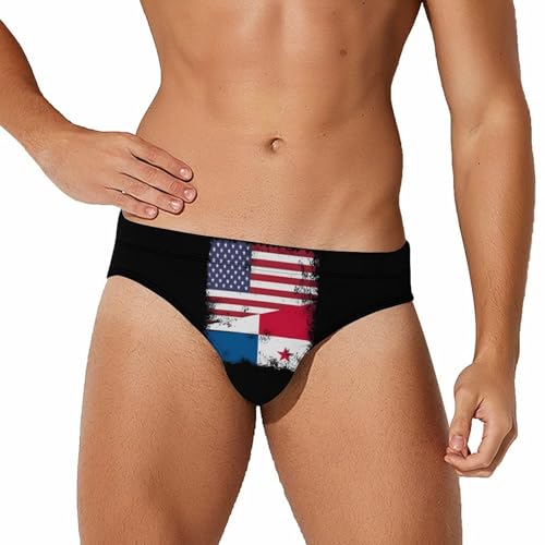 Panamanian & US Flag Men's Swim Briefs Low Waist Bikini Swimsuit Underwear Beach Swimwear