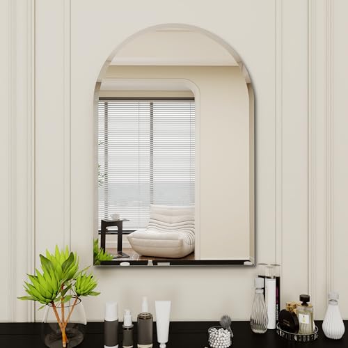 Arched Bathroom Mirror, 24X40 inch Arched Frameless Mirror, Arch Wall Mirror,Frameless Mirrors for Bathroom,Beveled Bathroom Mirror.