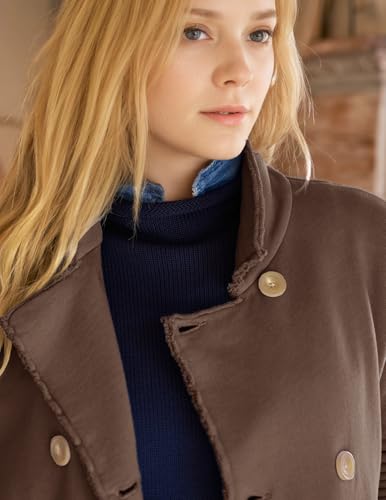 Womens Button Down Shirt Crop Peacoat Casual Long Sleeve Coat Outwear Shacket Jacket with Pocket2