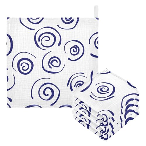 Nander 3Pack Baby Muslin Washcloths,Blue Spiral Soft Face Cloths for Newborn, Absorbent Bath Wash Cloths, Wipes, Burp Rag,Toddlers Essentials Stuff, Baby Registry as Shower