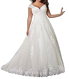 SongSurpriseMall Brautkleider Damen Hochzeitskleider Große Größen V-Ausschnitt Spitze Summer Brautkleid Ballkleid Elfenbein 54