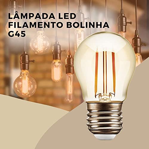 Lâmpada Âmbar LED Filamento Bulbo E27 2W G45 k60743 Embuled
