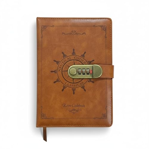 Image of A5 Secret Diary with 3 Digit Combination Lock Premium PU Leather Journal Personal Locked Notebook for Office School Gifts 22x15 cm Nautical