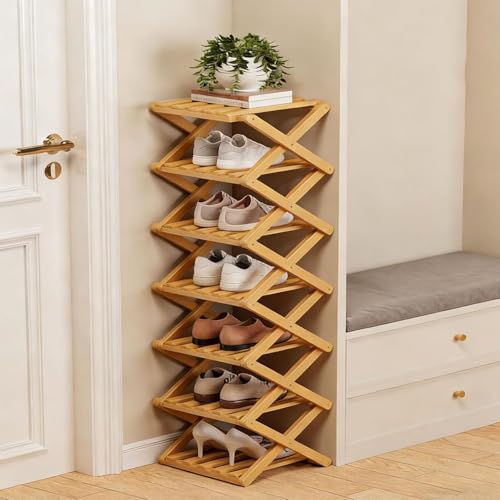 Zapatero plegable de bambú de 9 niveles, estante para zapatos de acordeón, no requiere montaje, ahorro de espacio estrecho para entrada, armario, dormitorio, organizador de almacenamiento
