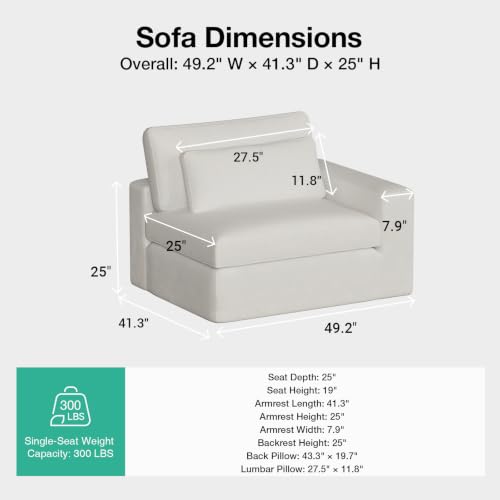 Image of Novilla Deep Seat Modular Sectional Sofa, Removable Washable Covers, Cloud Couch with Lumbar Pillows, Chenille Boneless Sectional Couch Beige, No Assembly Required, Right-Arm Chair