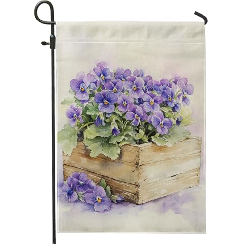 Drapeau de jardin de pensée violette pour printemps et été, décoration florale vintage, drapeaux de pelouse d'extérieur, double face, décoration d'intérieur pour fête et vacances 30,5 x 45,7 cm