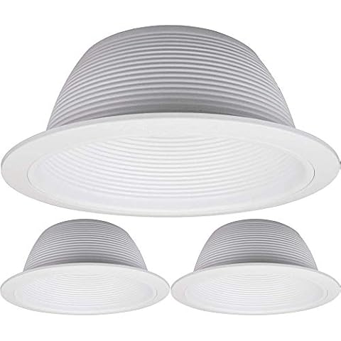 6" Inch White Baffle Recessed Can Light Trim, Stepped, for BR30/38/40, PAR30/38, LED, Incandescent, CFL, Halogen (3 Pack) Cover