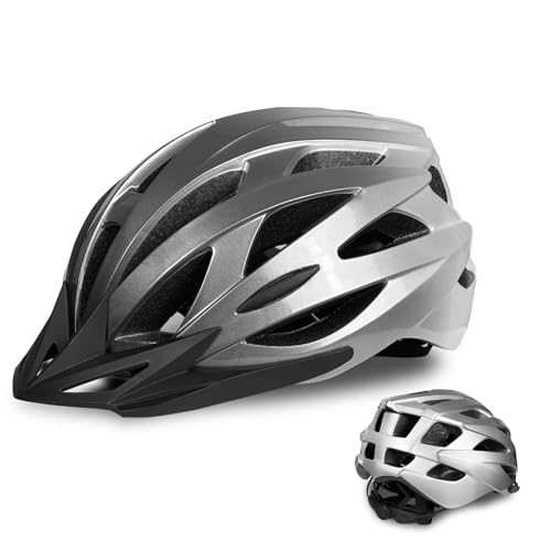 AISSTXOER Adult Bike Helmet Men and Women Bicycle Helmet Removable Visor Adjustable Cycling Helmet Suggested Fit 56 to 62cm for Mountain & Road with CPSC Safety-Certified (Silver)