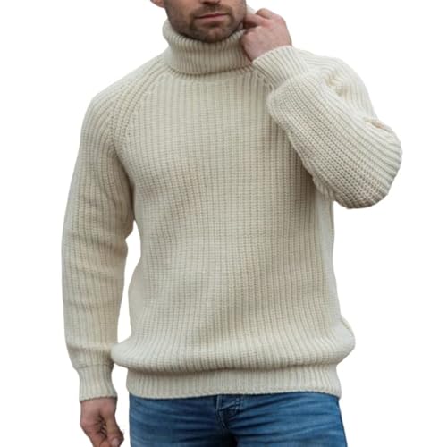 Mens Knitted Turtleneck Sweater Casual Fashion Ribbed Long Sleeve Solid Color Warm Pullover Sweater - Main Image