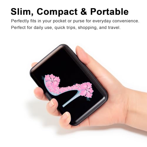 Image of Credit Card Holder, Metal Card Wallet RFID Blocking Mini Slim Aluminum Business Hard Card Case for Women Men (Flower High Heels)