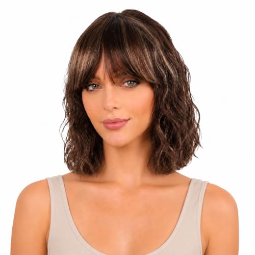 Perruque avec frange cheveux humains ondulée pour masquer la perte de cheveux avec élégance
