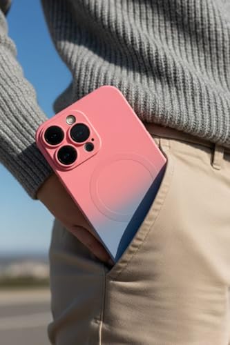 Image of amazon basics Gradient Mag-Safe Case for iPhone 16 Pro Max | Soft Silicone Shockproof Cover with Camera Protection | Slim Lightweight Design | Smooth Touch & Durable - Pink & Blue