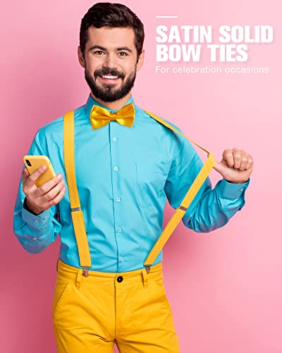 Hercicy 20 Pieces Bow Ties for Men, Formal Satin Solid Tuxedo Adjustable Length Pre Tied Bow Ties for Wedding Celebration(Multiple Colors)
