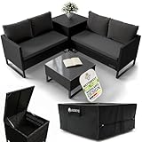 Juskys® Outdoor Polyrattan Lounge Santorini inkl. Abdeckung - Gartenlounge mit Beistelltisch & Auflagenbox - Gartenmöbel Set Rattan Sitzecke wetterfest - Schwarz