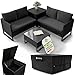 Juskys® Outdoor Polyrattan Lounge Santorini inkl. Abdeckung - Gartenlounge mit Beistelltisch & Auflagenbox - Gartenmöbel Set Rattan Sitzecke wetterfest - Schwarz