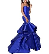 Satin Mermaid Prom Dress Women's Sweetheart Long Evening Gown with Ruffles Floor Length Formal Pa...