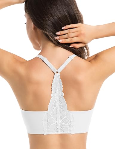 Image of Lusait Lace Bralettes for Women Full Coverage Sexy No Underwire Deep V Racerback Bra Comfort Padded Bras