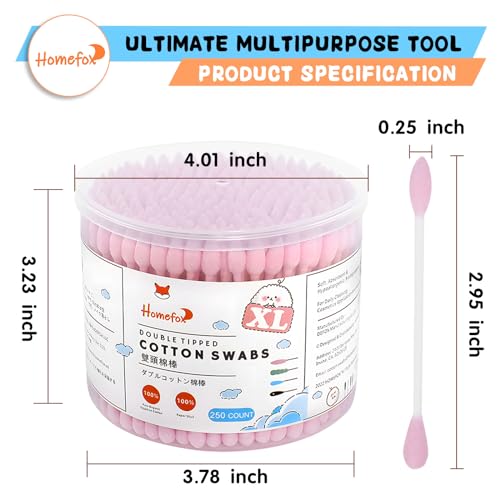 Image of XL Pink Thick Cotton Swabs Pointed Precision - 250 Count Extra Large - Pointy Organic Cotton Buds Double Side Tightly Wrapped Cotton Tips Paper Stick Cruelty-Free, XL Pointy & Round Pink