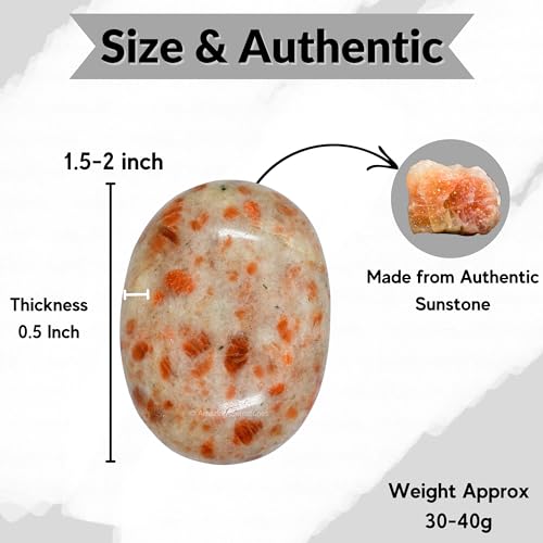 Image of Amazing Gemstone Sunstone Crystals and Healing Stones - Large Palm Stone Crystals Piedra - Crystal for Good Luck, Positive Energy, Meditation - Unique Stocking Stuffers and Birthday Gifts for Women