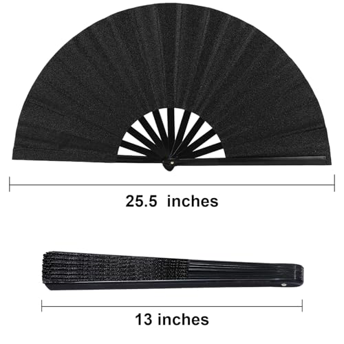 Huralona 4 Pack Large Folding Hand Clap Fan Fabric Rave Popping Glitter Fans Chinese Kung Fu Tai Chi Hand Fan Festival Dance Gift Performance Decorations (Glitter-Silver) by Huralona - Image 2