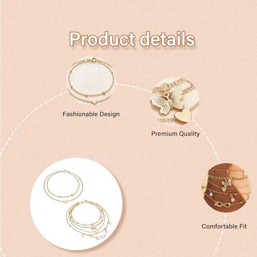 Image of Anklets for Women Fancy, Stylish Payal for Woman, Layered Shell and Starfish Pearl Beaded Anklet Set, Adjustable Beach Jewellery for Girls, Boho Accessories for Summer Festivals