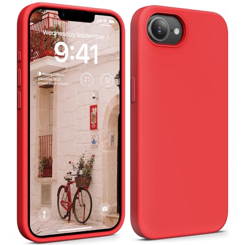 OIIAEE Compatible with iPhone 16e Case (2025) 6.1 Inch, Soft Ultra Slim Protective Shockproof Liquid Silicone Phone Case Cover with Anti-Scratch Microfiber Lining,Red