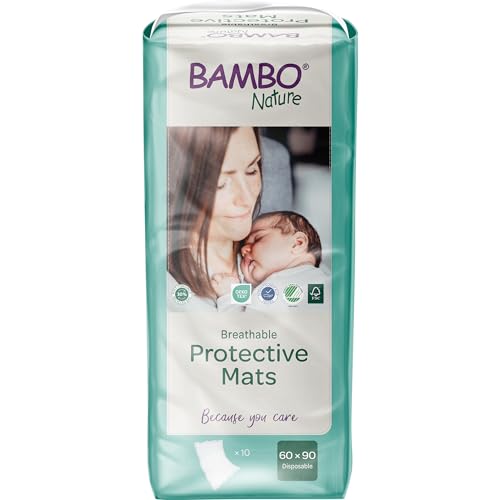 Bambo Nature Alfombrillas protectoras desechables para cama | Tamaño 60 x 90 cm | Paquete de 10 | Absorción de 2100 ml | Alfombrillas desechables para niños | Cambiadores desechables | Cambiador