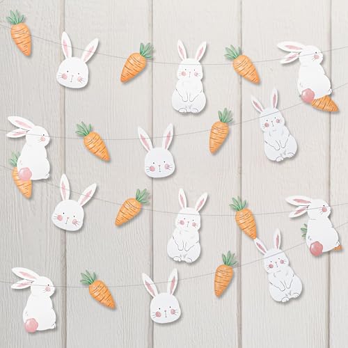 Cheerland Bunny Garland Easter Party Decorations Cute Rabbit Carrot Banner Hanging Streamers for Birthday Baby Shower Classroom Home Office Decor Garden Pet Animal Spring Tea Party Supplies 2pcs