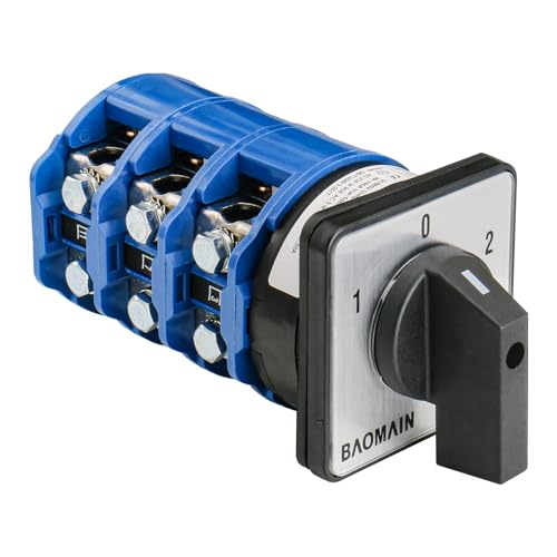 Baomain 160A Rotary Cam Changeover Switch, 660V 3 Position 3 Phase 12 Terminals SZW26-160/D303.3, Manual Transfer Switch for Generator, Motor Control, Industrial Power Distribution