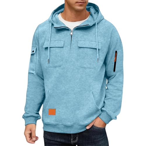 Mens Hoodies Zip Up Quarter Work Cargo Big And Tall Hoodies Fleece Vintage Basic Oversized Sweatshirt Zipper Pockets3