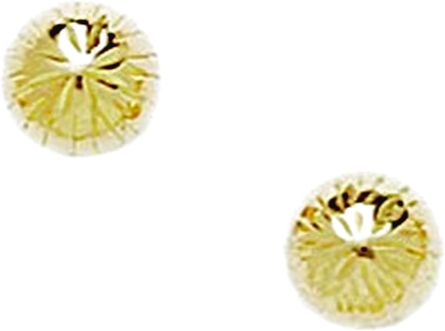 14k Solid Yellow Gold Sparkle-Cut Ball Earrings Ball Earring for Women in