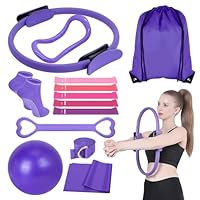 Pilates Ring Set 13-teilig für Frauen: Pilates Rings Kit mit Magic Circle 38cm Yoga Ball 25cm Widerstandsbänder & Tasche - Home Gym Equipment für Pilates Yoga Training zuhause für Bauch Beine Po
