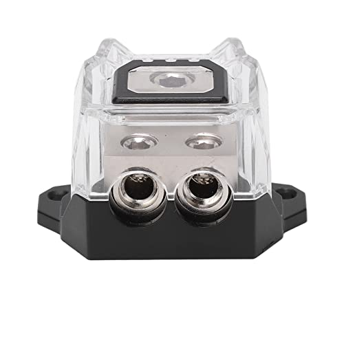 aqxreight Bloc de Distribution à 2 Voies, Entrée de Calibre 0 vers Deux Sorties de Calibre 4 pour Les Systèmes d'alimentation de Voiture et de Véhicule, Répartiteur de Sol en Alliage de Zinc pour