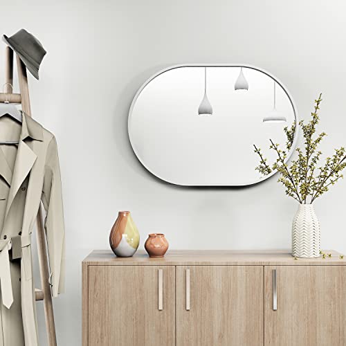 Whitebeach White Oval Mirror,Bathroom Vanity Mirror For Wall Oval Capsule Rounded Bathroom Vanity Mirrors Wall Mounted Pill Mirror For Entry #TOP4