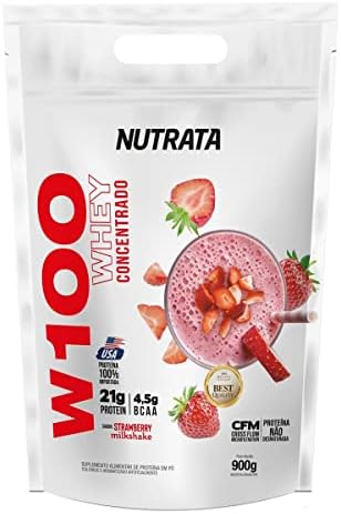 Nutrata W100 Whey Concentrado - 900G Refil Strawberry Milkshake -