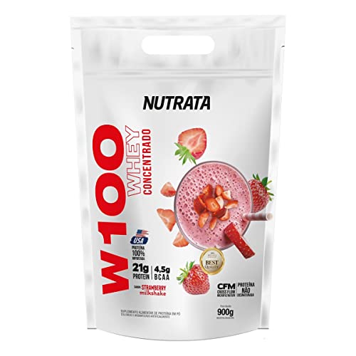 Nutrata W100 Whey Concentrado - 900G Refil Strawberry Milkshake -