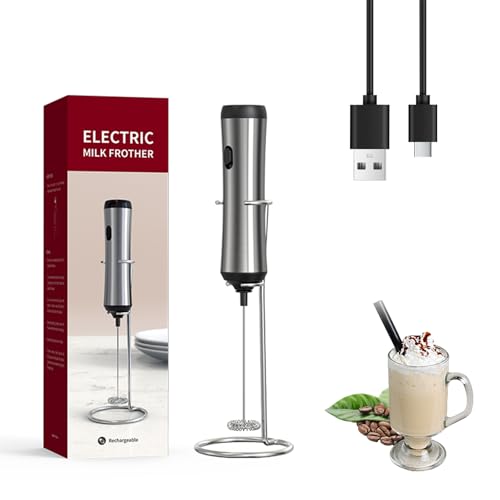 Espumador de leche recargable, batidor de acero inoxidable 304, carga rápida tipo C, interruptor de palanca, perfecto para lattes y capuchinos