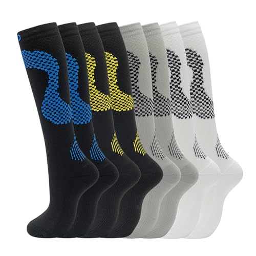 Image of fenglaoda 8 Pairs Compression Socks for Men & Women 20-30 mmHg Knee High Nurse Pregnant Running Medical and Travel Athletic