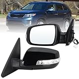 Lqito Left Driver Side Mirror Compatible With 2011 2012 2013 2014 2015 Kia Sorento With Manual Folding Power Glass Heated Turn Signal Matte Black Replace#876101U050(7 Pins)