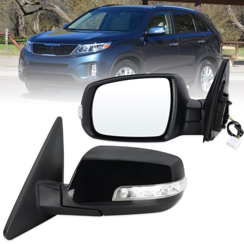 Lqito Left Driver Side Mirror Compatible With 2011 2012 2013 2014 2015 Kia Sorento With Manual Folding Power Glass Heated Turn Signal Matte Black Replace#876101U050(7 Pins)